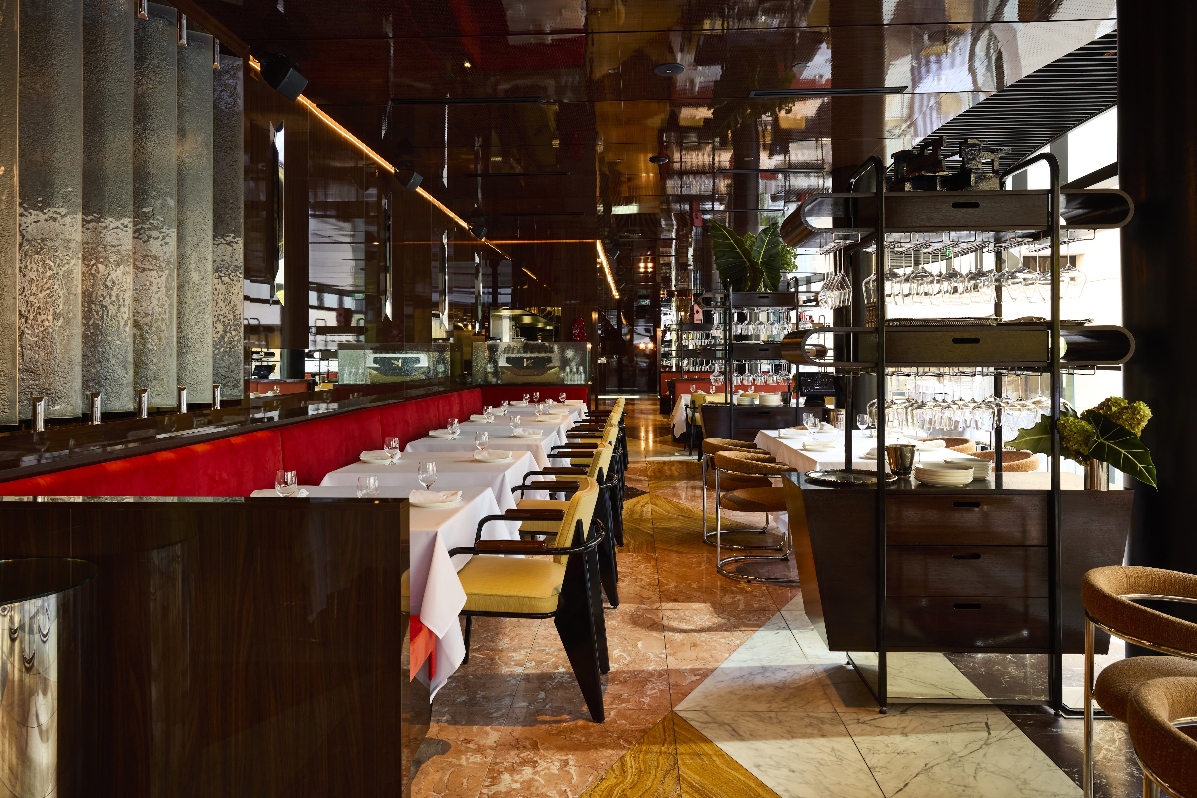 The Grill dining room and open kitchen from the restaurant floor